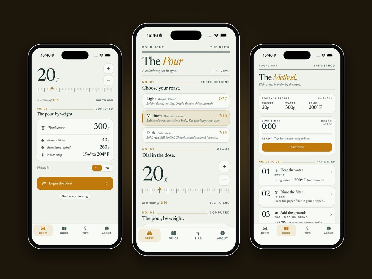 Pourlight, Coffee brewing guide