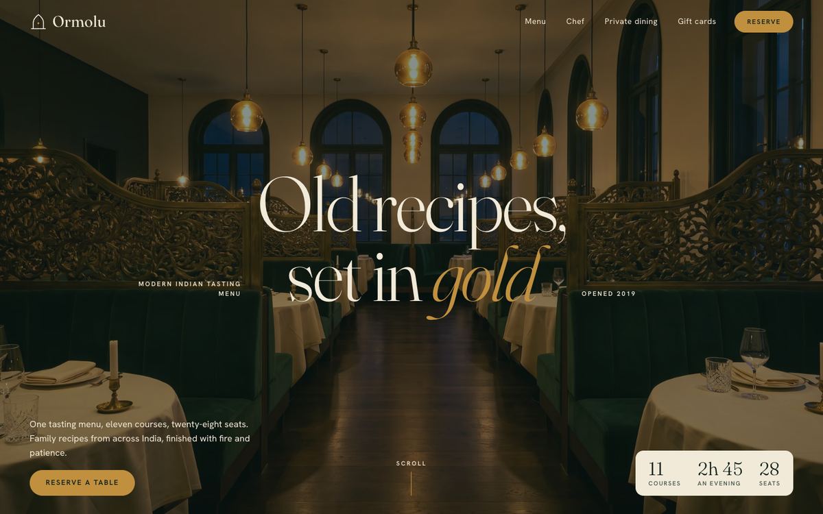 Ormolu, Fine dining